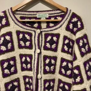 Vintage 100% Wool Granny Square Cardigan Size L
